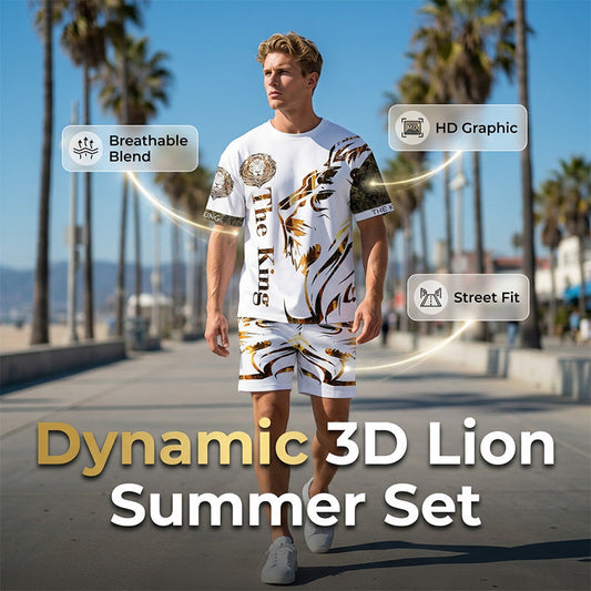 🦁 40 % DE REMISE ! ! ✨ Ensemble graphique Lion pour hommes – Bold, respirant, urbain et cool cool 😎