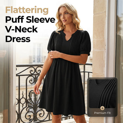 👗 -50% MAINTENANT ! 🌸 Robe Élégante à Manches Bouffantes et Col en V – Légère & Fluide – Design Romantique, Parfaite pour Mariages ou Garden-Parties – Féminine et Chic ✨