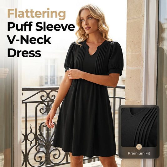 👗 -50% MAINTENANT ! 🌸 Robe Élégante à Manches Bouffantes et Col en V – Légère & Fluide – Design Romantique, Parfaite pour Mariages ou Garden-Parties – Féminine et Chic ✨