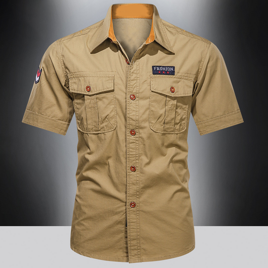 👔 OFFRE LIMITÉE -50% ! 💥 Chemise Casual Manches Courtes Coupe Classique Homme – Tissu Résistant, Poches Cargo, Style Intemporel ✨