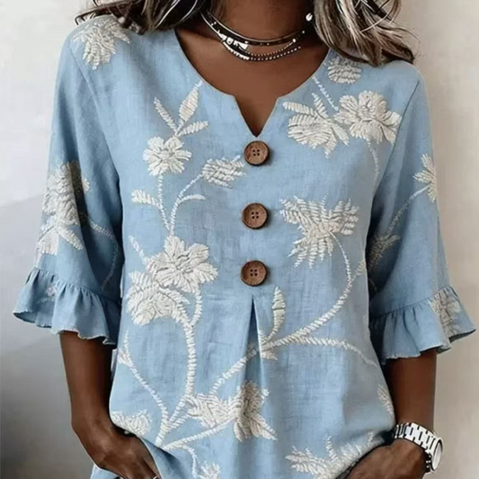 ⌛ Dans la limite des stocks disponibles – ensuite, prix normal ! Haut d'été pour femme à motifs floraux et manches à volants