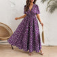 Robe Midi Élégante À Fleurs et Col en V pour Femme