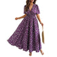 Robe Midi Élégante À Fleurs et Col en V pour Femme