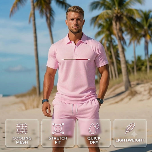 👕 PROMO LIMITÉE 50% DE RÉDUCTION ! ✨ Ensemble Polo + Short Homme 2 Pièces – Col Classique, Respirant, Cordon de Serrage 🌊