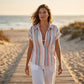 ⏳Offre limitée 50% de réduction⏰Chemise à Manches Courtes Rayée à Boutons pour Femme👔🏖️