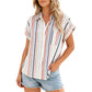 ⏳Offre limitée 50% de réduction⏰Chemise à Manches Courtes Rayée à Boutons pour Femme👔🏖️