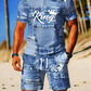 🎉 Soldes 2026 — Plus de 33 000 vendus ! 👕 Ensemble T-Shirt & Short Imprimé Faux Denim Décontracté Homme 🧢