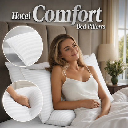 🏨 Oreillers Confort Hôtel – Conçus pour reproduire le moelleux et le soutien des literies de luxe. Rembourrage en fibres creuses premium, soutien mi-ferme & housse en coton respirante pour un sommeil frais et confortable 🌙