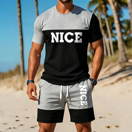 ⏰ -50% – ENSEMBLE T-SHIRT & SHORT COLOR BLOCK HOMME ! 👔🩳 Respirant, Stylish & Polyvalent – Tissu Léger, Taille Élastique & Poches Pratiques – Parfait pour le Sport, le Gym et le Quotidien ✨💪