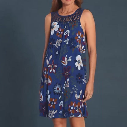 💥 -50% OFFRE LIMITÉE 🔥 Robe Sans Manches Imprimée | Coupe Ample Cache-Ventre | Anti-Faux Plis & Sans Repassage | Tissu Mélange Confortable | Blanc/Noir/Bleu Marine/Vert/Fuchsia S-4XL