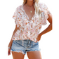 Blouse Florale Décontractée à Col en V pour Femme
