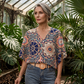📢📢-50% !! ⏰ Blouse Femme Col V Imprimé Bohème Été Coupe Ample