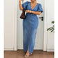 Robe Maxi en Jean Femme Col V Noué 🌸 Taille Cinée, Longueur Fluide – Un Rêve en Denim pour les Jours Ensoleillés ✨