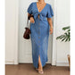 Robe Maxi en Jean Femme Col V Noué 🌸 Taille Cinée, Longueur Fluide – Un Rêve en Denim pour les Jours Ensoleillés ✨