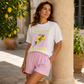 👚 Ensemble T-Shirt Imprimé Citron & Short Rayé Femme — Co-Ord Été avec Tee Oversize & Short Assorti