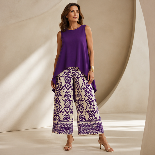 🎁 Nouveautés 2026 – -50% !💥 Ensemble Femme Top Sans Manches & Pantalon Large – Tenue Coordonnée Décontractée Taille Haute