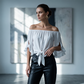 📢📢 -50% ! ⏰ Blouse Été Femme Épaules Dénudées Casual – Nœud Avant Romantique