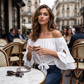 📢📢 -50% ! ⏰ Blouse Été Femme Épaules Dénudées Casual – Nœud Avant Romantique