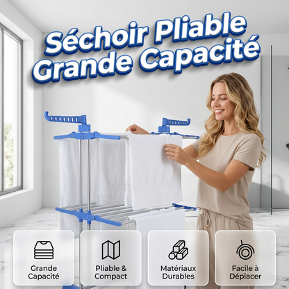 🧺 50% DE RÉDUCTION ! 🛞 Séchoir à Linge Pliable sur Roues – Tube Acier Revêtu – 3 Niveaux & Mobilité 360° for Maison