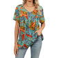 🎉 Soldes 2026 — Plus de 35 000 vendus ! 🌸Top Plissé Femme Col V Imprimé – T-Shirt Casual Manches Courtes