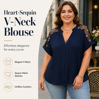 👚🌸 Plus-Size V-Ausschnitt-Bluse mit transparentem Mesh – 50% RABATT! Leichter Mesh-Einsatz, eleganter Look, luftiger Schnitt – perfekt für warme Tage. 🔥✨