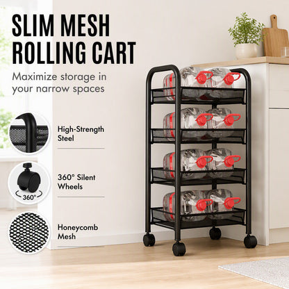 🛒 50% DE RÉDUCTION ! 🛞 Chariot de Rangement Multifonction à Roulettes 3/4 Niveaux – Acier Carbone – Grille Métallique & Rebord 7 cm for Cuisine & Maison