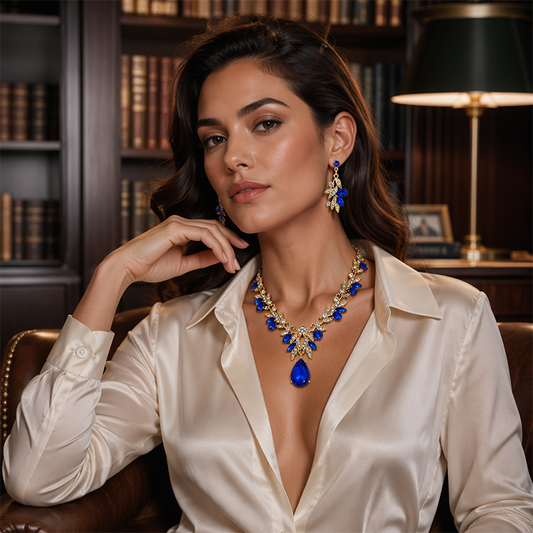 ✨ Parure Collier & Boucles d'Oreilles Goutte Scintillante – Alliage & strass, 52 cm / 3,5 cm – Idéale pour mariage, soirée & occasions spéciales 🌟