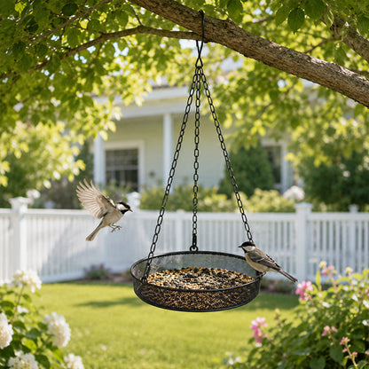 🐦 PROMO FLASH : 50% DE RÉDUCTION ! Mangeoire Suspendue pour Oiseaux en Métal – Plateau Rond ou Carré, Maille Métallique & Finition Noire for un Coin Accueillant pour les Oiseaux du Jardin ✨