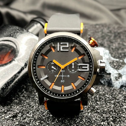 🏆 DERNIER JOUR -50% ! ⌚ Montre Quartz Casual Homme – Silicone – Mouvement de Précision & Design Sportif Orange/Noir pour Quotidien Actif 🏃