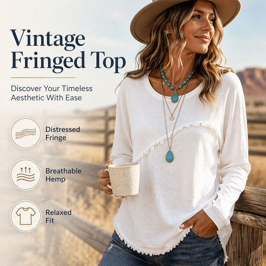 🔥🎁Nouveauté 50% RABATT🔥Pull Vintage Femme Col Rond avec Franges