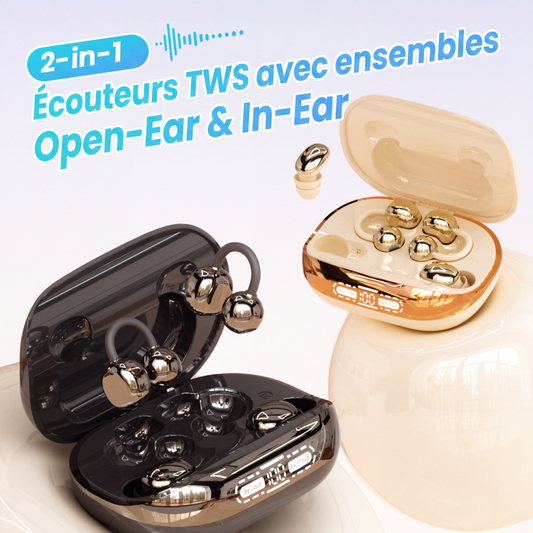 🔥🎁Nouveau 50% OFF🔥Écouteurs TWS 2-en-1 avec kits oreille ouverte et intra-auriculaires