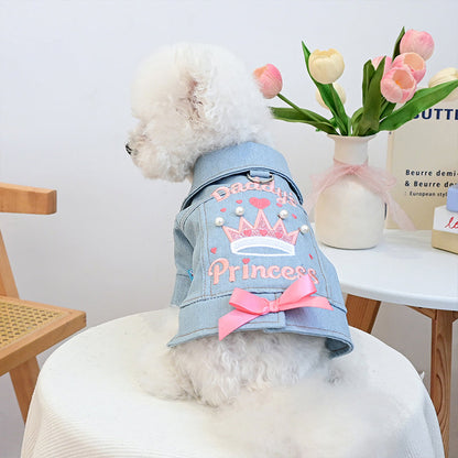 👗 Veste en Jean Princesse pour Chien – Vêtement Ajustable Tendance pour Petits & Moyens Chiens, Jean Lavé Doux avec Accent Nœud 🐩✨