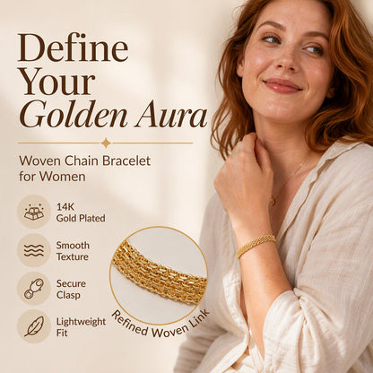 💎 Achetez 1, obtenez 1 gratuit ! ✨ Bracelet Large en Maille Tressée – Plaqué Or 14 Carats – Alliage – Style Luxe – Cadeau Idéal pour Elle 🎁