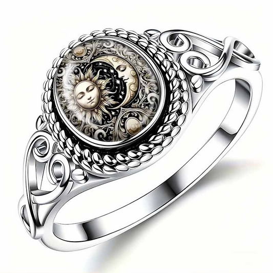 📢📢50% DE RÉDUCTION & En Stock⏰Bague Totem Rétro Soleil et Lune