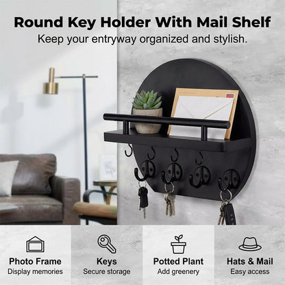 🔑 PROMO FLASH : 50% DE RÉDUCTION ! 🏠 Porte-Clés Mural avec Étagère – Bois & Métal – 4 Doubles Crochets for Entrée & Couloir✨