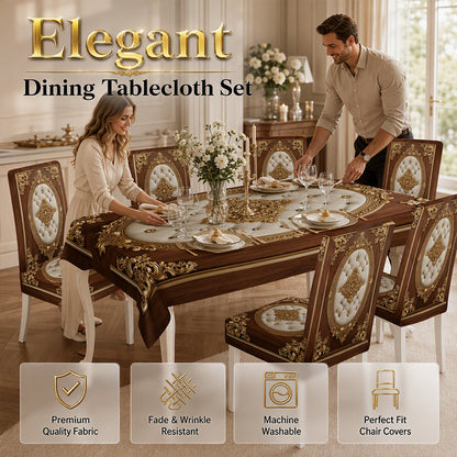 ⏳Offre Limitée 50% DE RÉDUCTION⏰🌿 Nappe Grain de Bois Vintage & Housses de Chaise – Décor de Table Gaufré pour Salle à Manger Style Campagne & Européen