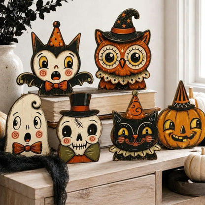 📢📢50% DE RÉDUCTION !! ⏰ Figurines Halloween Vintage en Bois – Décoration de Bureau