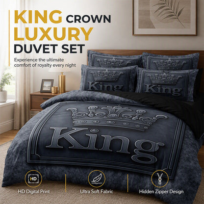 ⏳Offre Limitée 50% de Réduction⏰ Parure de Lit 3 Pièces Motif Couronne Royale 🛌
