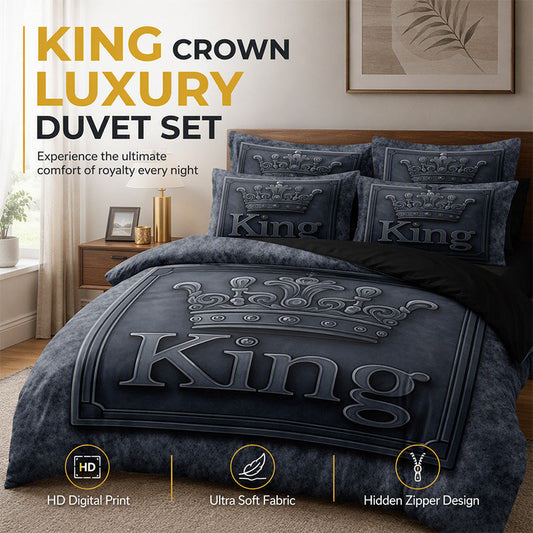 ⏳Offre Limitée 50% de Réduction⏰ Parure de Lit 3 Pièces Motif Couronne Royale 🛌