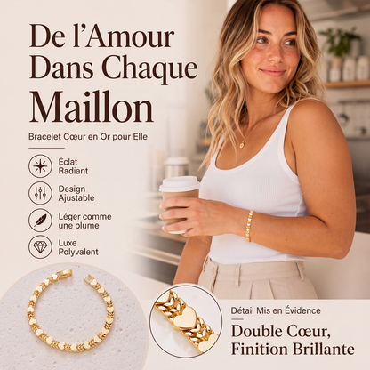 💖 PROMO FLASH : 50% DE RÉDUCTION ! Bracelet Femme à Maillons en Forme de Cœur – Acier Inoxydable & Finition Polie for Touche Romantique au Quotidien ✨