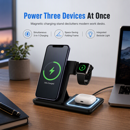 📱🔋 -50% ! ⚡Chargeur Sans Fil Pliable 3 en 1 & Support de Bureau.