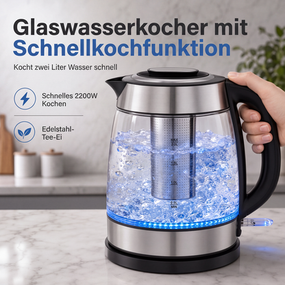 ☕ 50% DE RÉDUCTION! ⚡ Bouilloire en verre 2L – Arrêt auto & filtre à thé intégré ✨