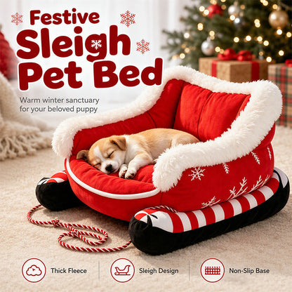 🔥 Offre Spéciale de Noël – Répandez la Joie & Économisez Gros ! 🎄🎁 Lit Traîneau de Noël pour Animaux avec Coussin Amovible