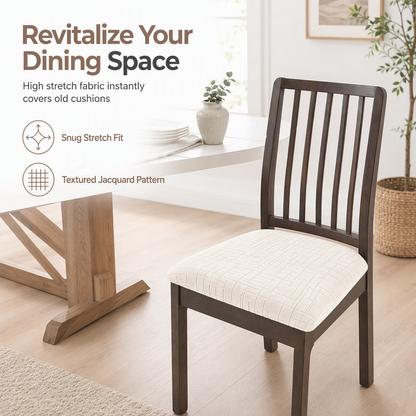 🎁 Buy 1 Get 1 Free! 🪑 Stretch Dining Chair Seat Cover – Strapless Elastic Slipcover with Elegant Textured Pattern for Home Dining Room