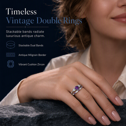💍 Bague Femme Micro-Pavée Zircon : Double Anneau Vintage, Gemme AAA, Empilable