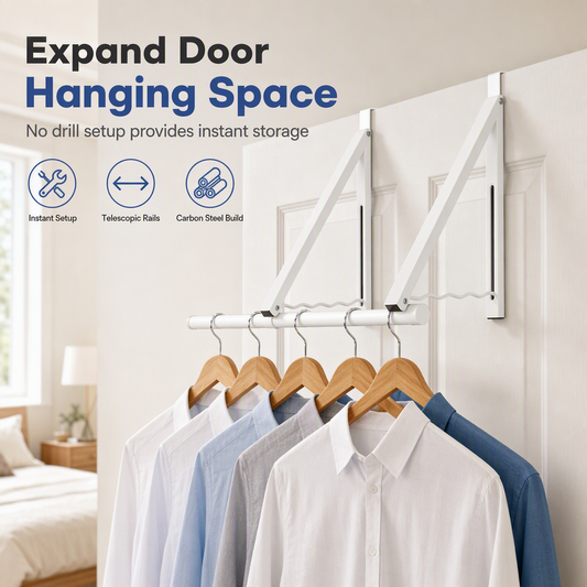 🚶 Porte-Manteau de Porte Rétractable : Sans Perçage, Pliable, Réglable 46–61 cm, Acier au Carbone Robuste