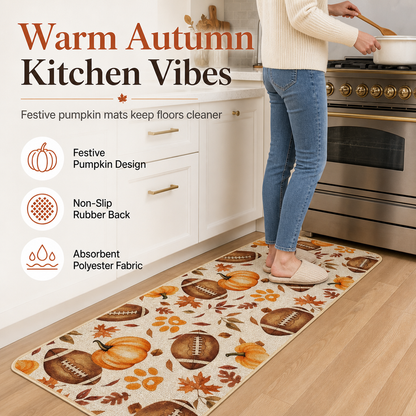 🍂 PROMO FLASH : 50% DE RÉDUCTION ! Lot de 2 Tapis de Cuisine Automne Antidérapants – Motif Citrouilles & Feuilles d'Érable, Surface Absorbante & Dessous Antiglisse for une Touche Chaude et Pratique ✨🏠