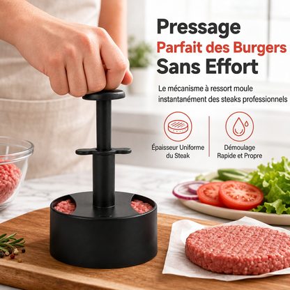 🍔🥩 Presse à Hamburgers Ronde et Moule à Galettes – Ressort à Rappel, Démoulage Facile et Forme Parfaite