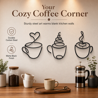 Creative Metal Coffee Cup Wall Art 20.3cm Height Hanging Iron Decor for Home Cafe Indoor Wall Decoration