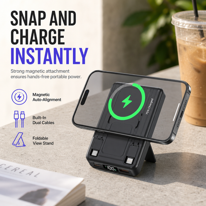 📱LIMITED-TIME 50% OFF! 🚀Magnetic Wireless Fast Charging Power Bank with Built-in Cable and Stand Portable